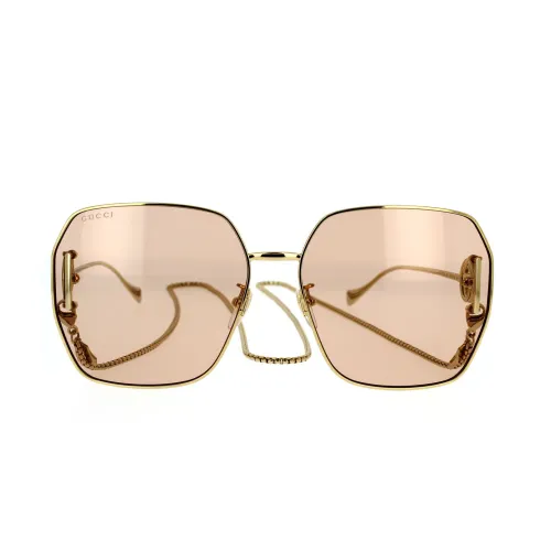 Quadratische Oversized Sonnenbrille aus Metall mit abnehmbarer Kette Gucci