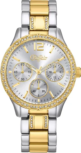 Quarzuhr BUFFALO Armbanduhren silberfarben (silbergoldfarben) Damen Quarzuhren Armbanduhr, Damenuhr, Glassteine