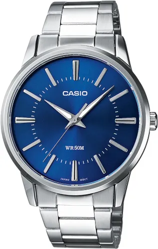 Quarzuhr CASIO COLLECTION Armbanduhren edelstahlfarben, blau Herren Uhren