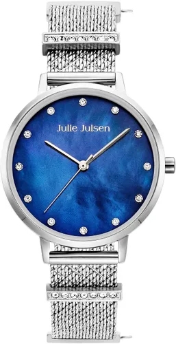 Quarzuhr JULIE JULSEN "CHARMING SILVER BLUE, JJW1231SME-34-2" Armbanduhren silberfarben Damen Quarzuhren