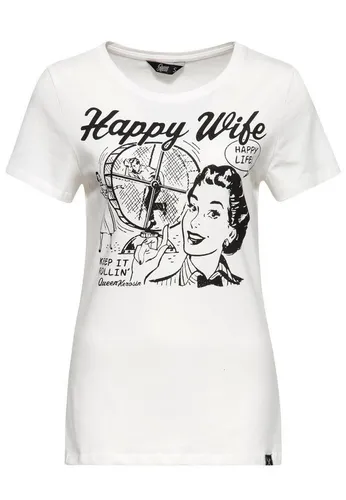 QueenKerosin T-Shirt Happy Wife mit Vintage-Motiv