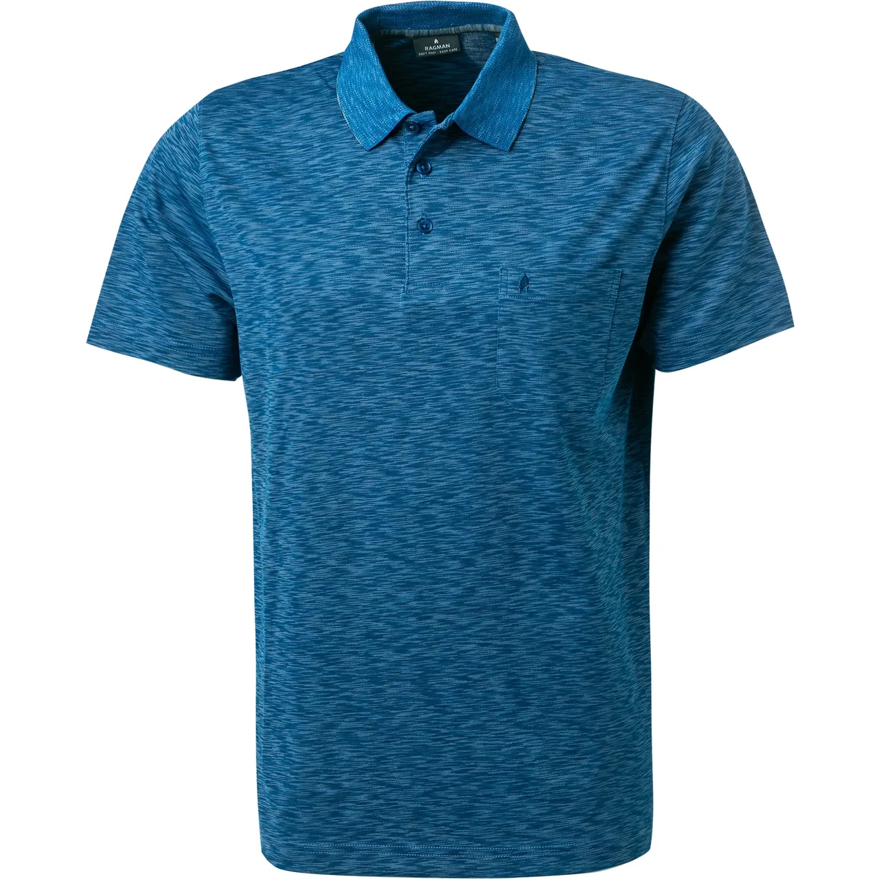 RAGMAN Herren Polo-Shirt blau Baumwoll-Jersey meliert