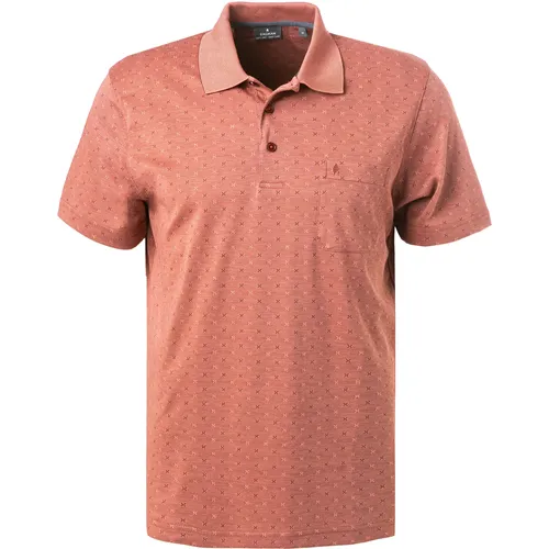 RAGMAN Herren Polo-Shirt orange Baumwoll-Piqué gemustert