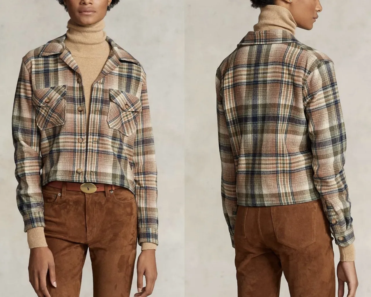 Ralph Lauren Winterjacke POLO RALPH LAUREN Check Cropped Shirt-Jacket Italian Tweed Wool Hemd J