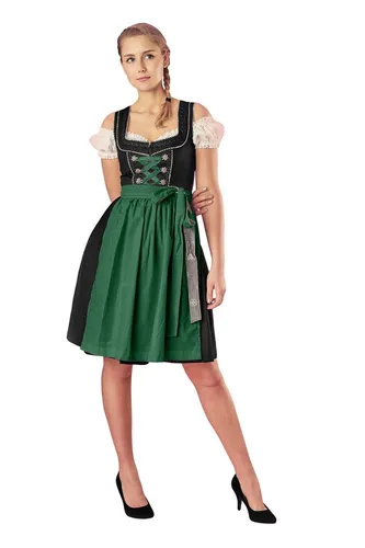 Ramona Lippert Dirndl Pia 3-teiliges Trachtenkleid Damen schwarz grün Rocklänge 60 cm