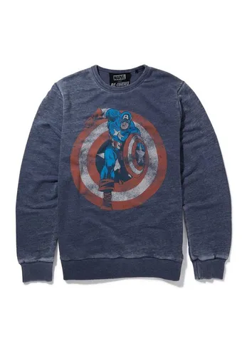 Recovered Sweatshirt Marvel Captain America Shield Blue GOTS zertifizierte Bio-Baumwolle