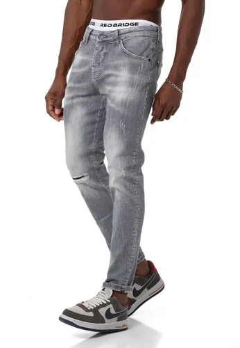 RedBridge Slim-fit-Jeans Hose Straight Leg Denim Pants Grau W30 L32 Distressed-Look