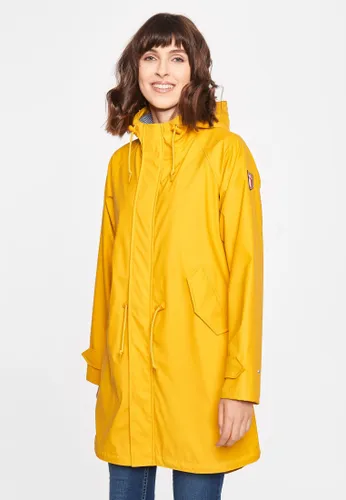 Regen- und Matschjacke DERBE "Traveby Friese" Gr. 34, gelb (yellow) Damen Jacken Übergangsjacken