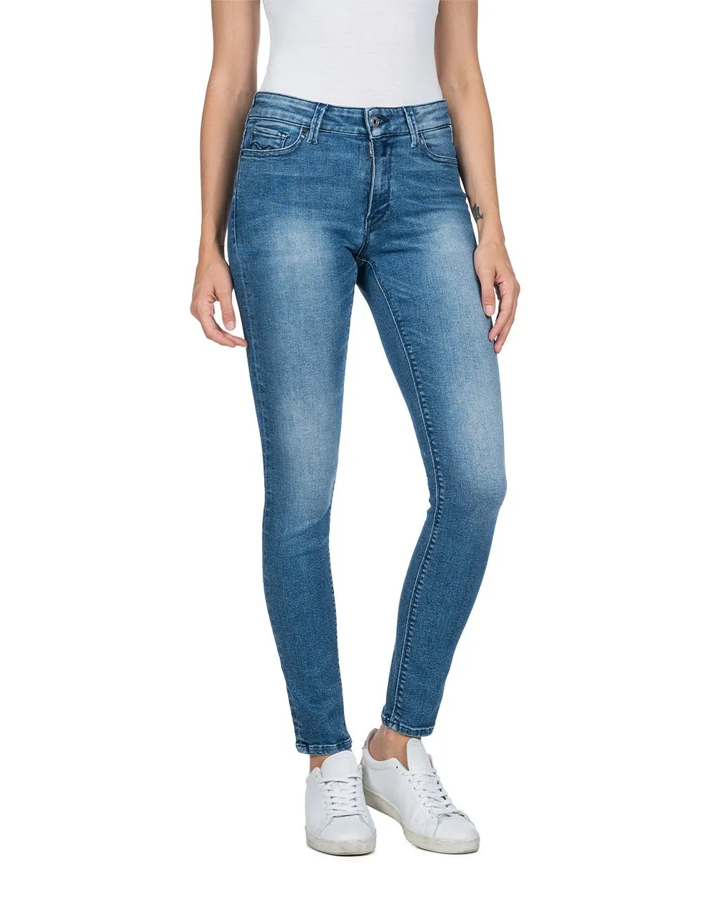 Replay Damen Jeans Luzien - Skinny Fit - Blau - Medium Blue Denim