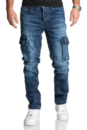 REPUBLIX Straight-Jeans Jeans Hose Herren Regular Fit Denim Cargo Jeans Hose