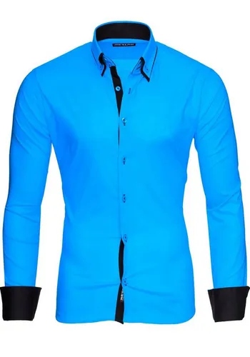 Reslad Langarmhemd Reslad Herren Langarm Hemd Alabama RS-7050 Doppelkragen Kontrast Männer Hemden