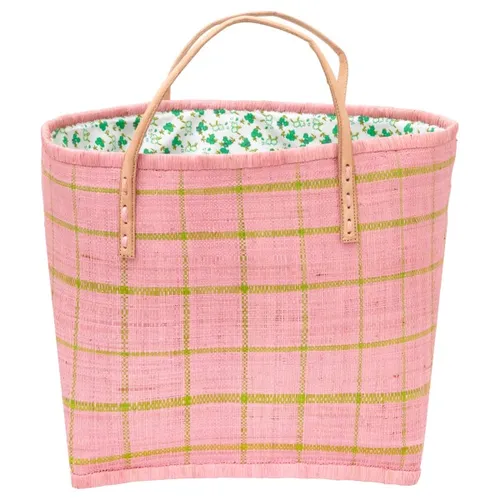Rice - Raffia Bag with Fabric Closing and Leather Handles - Tasche Gr 35 x 22 x 34 cm rosa