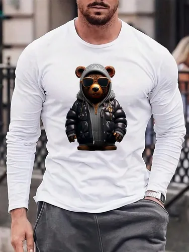 RMK Langarmshirt Herren Longsleeve Rundhals Basic Gangster Teddybär aus Baumwolle, mit Lizenziertem Print
