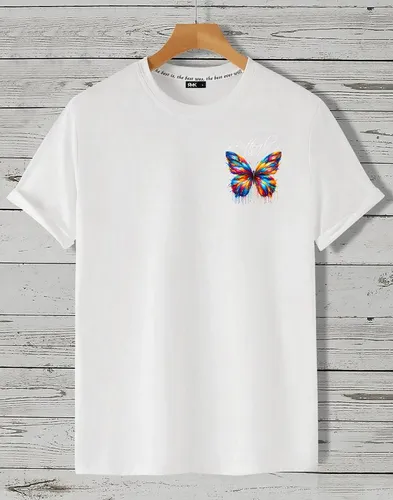 RMK T-Shirt Herren Shirt Basic Rundhals mit Butterfly Regenbogen Schmetterling