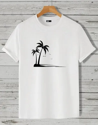 RMK T-Shirt Herren Shirt Rundhals kurzarm "Palme Insel The Beach" Motiv in Unifarbe, aus Baumwolle