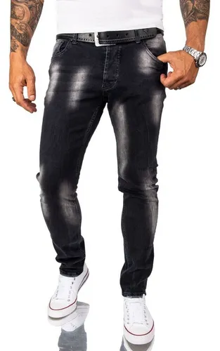 Rock Creek Slim-fit-Jeans Herren Jeans Stonewashed Schwarz RC-2261