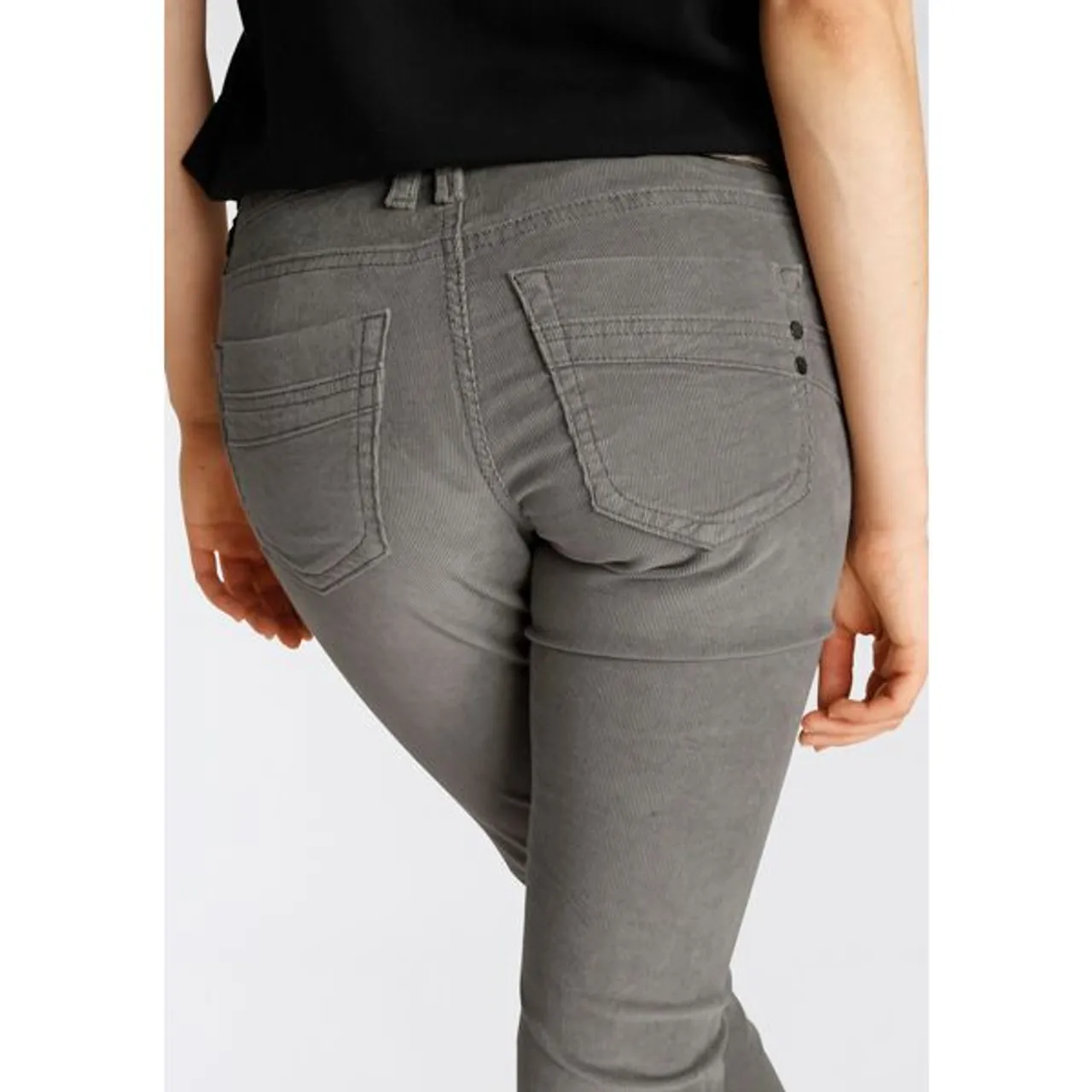 Röhrenjeans HERRLICHER "TOUCH SLIM CORD" Gr. 26, Länge 30, grau (grey 70) Damen Jeans 5-Pocket-Jeans Röhrenjeans aus feinster Cord-Ware