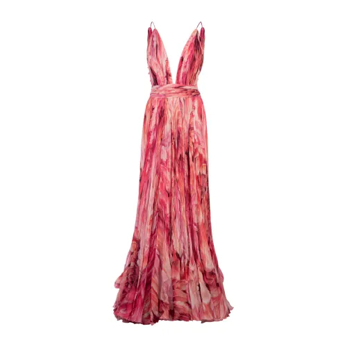 Rosa Ärmelloses Plissiertes Langes Kleid Roberto Cavalli
