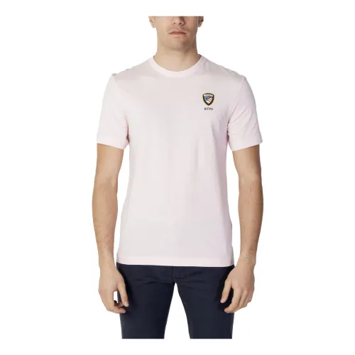 Rosa Einfaches T-Shirt mit Kurzen Ärmeln Blauer
