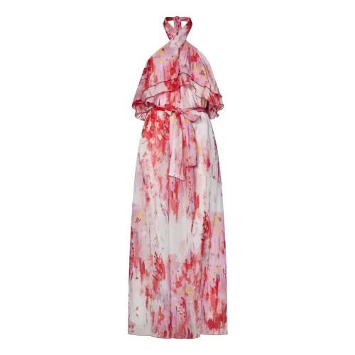 Rosa Halterneck-Kleid mit Künstlerischem Blumenmuster Msgm