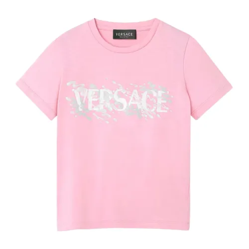 Rosa Kinder T-Shirt mit Logo-Print Versace
