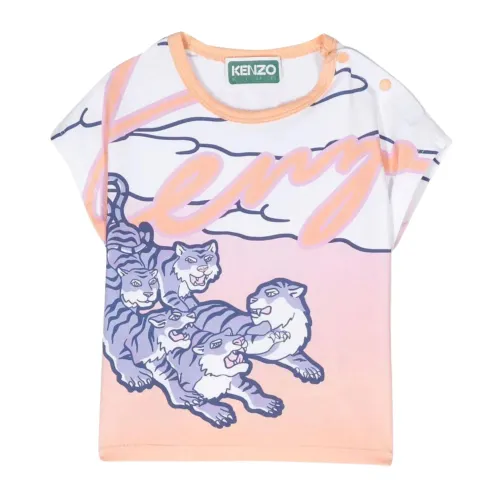 Rosa Kinder T-Shirt mit Tierdruck Kenzo