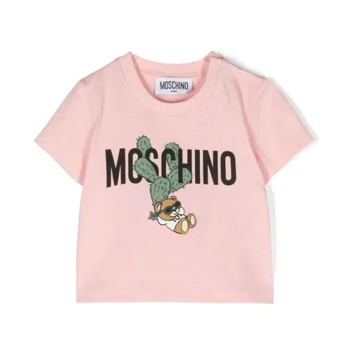 Rosa T-Shirt mit Teddybär-Motiv und Logo-Print Moschino