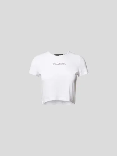 ROTATE Cropped T-Shirt mit Zierperlenbesatz in Weiss