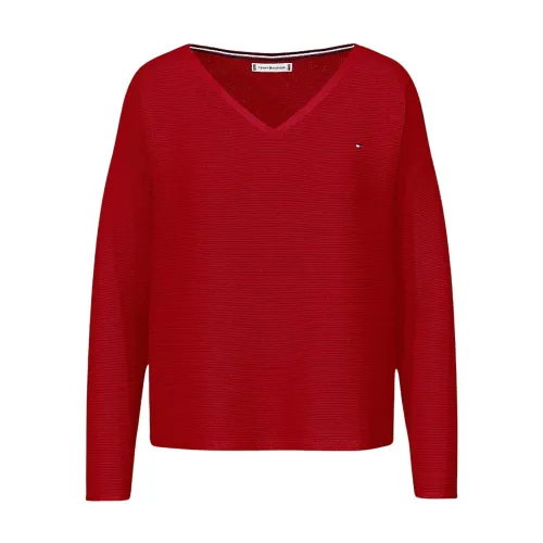 Roter Öko-Freundlicher Pullover mit Besticktem Logo Tommy Hilfiger