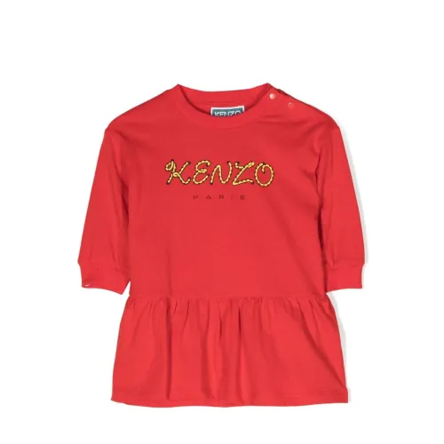 Rotes Baumwoll-Jersey Baby Mädchen Kleid Kenzo