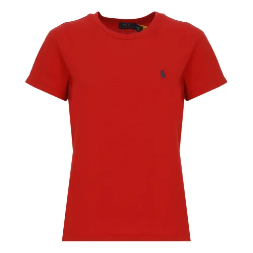 Rotes Baumwoll-T-Shirt mit gesticktem Pony-Logo Ralph Lauren