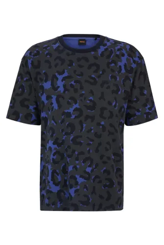 Rundhals T-Shirt Leopardenprint, Dunkelgrau-Blau