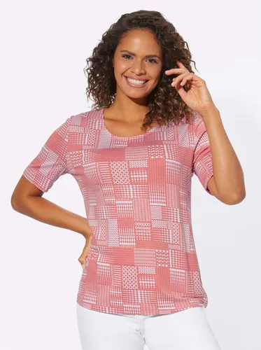 Rundhalsshirt CLASSIC BASICS "Shirt" Gr. 52, pink (flamingo, ecru, bedruckt) Damen Shirts Jersey