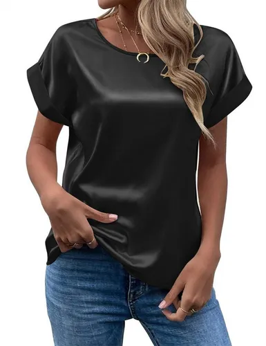 RUZU UG Hemdbluse Damen-T-Shirt, einfarbig, lässiges Oberteil (1-tlg)