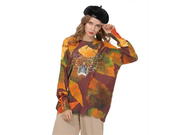 RUZU UG Hemdbluse Damenpullover, Basispullover, Pullover mit Ahornblatt-Print (1-tlg)