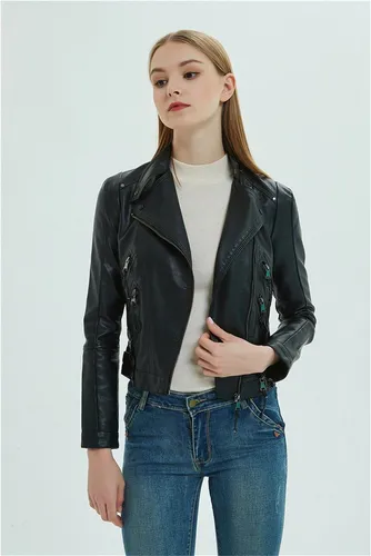 RUZU UG Lederjacke Damen-Jacke aus Kunstleder, Motorrad-Reitjacke mit Reißverschluss