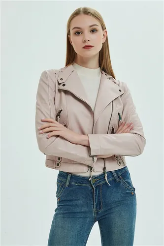 RUZU UG Lederjacke Damen-Jacke aus Kunstleder, Motorrad-Reitjacke mit Reißverschluss