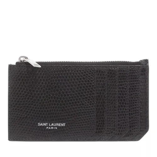 Saint Laurent Portemonnaie - Zipper Card Holder In Lizard Embossed Leather - Gr. unisize - in Schwarz - für Damen