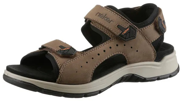 Sandale RIEKER Gr. 43, schwarz (taupe, schwarz) Herren Schuhe Stoffschuhe Sommerschuh, Klettschuh, Freizeitsandale, mit 3 Klettverschlüssen