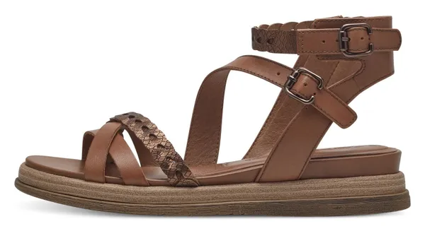 Sandale TAMARIS Gr. 37, braun (cognac) Damen Schuhe Sandalen Sommerschuh, Sandalette, Keilabsatz, mit seitlichen Reißverschluss