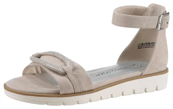 Sandalette MARCO TOZZI Gr. 37, beige (sand) Damen Schuhe Sandaletten Sommerschuh, Sandale, Keilabsatz, mit Strass-Steinen
