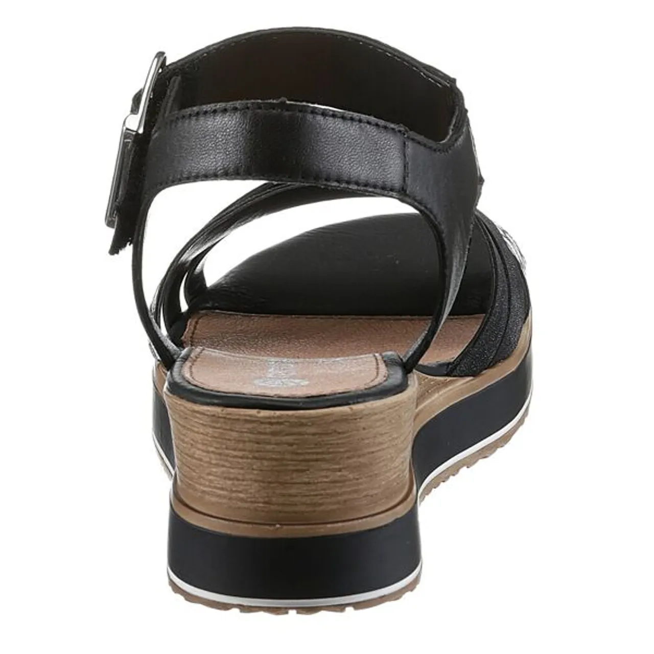 Sandalette REMONTE Gr. 41, schwarz (schwarz, grau) Damen Schuhe Sandaletten Sommerschuh, Sandale, Keilabsatz, mit Reptilien-Prägung