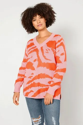Sara Lindholm Strickpullover Pullover Regular Fit Color-Zebra V-Ausschnitt
