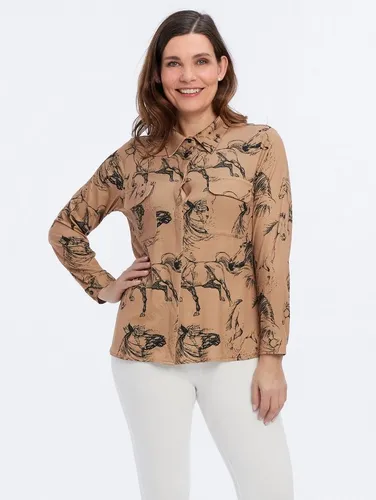 Sarah Kern Hemdbluse Shirt figurumspielend mit Pferdedruck