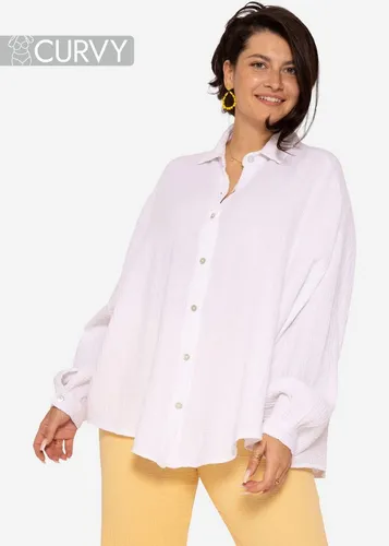 SASSYCLASSY Longbluse Curvy Musselin Bluse Oversize Plus-Size Musselin Bluse mit Knöpfen und Manschetten