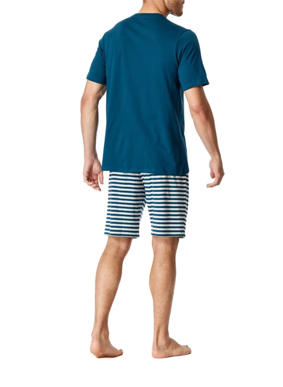 Schiesser Herren Pyjama blau Jersey-Baumwolle Gestreift