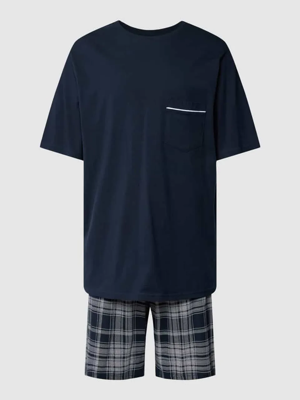 Schiesser Pyjama aus Baumwolle Modell 'Comfort Fit Schlafanzug' in Dunkelblau