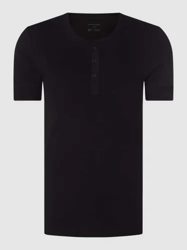 Schiesser Serafino-Shirt mit Rippenstruktur in Black
