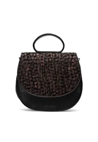 Schultertasche GRETCHEN "Ebony Loop Bag Two" Gr. B/H/T: 9 cm x 24 cm x 27 cm, schwarz (schwarz, meliert) Damen Taschen Handtaschen aus italienischem K...