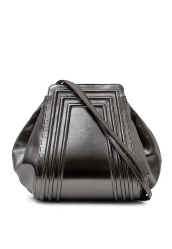 Schultertasche GRETCHEN Gr. B/H/T: 27 cm x 24 cm x 14 cm, silberfarben (silberfarben, grau) Damen Taschen Handtaschen aus italienischem Kalbsleder